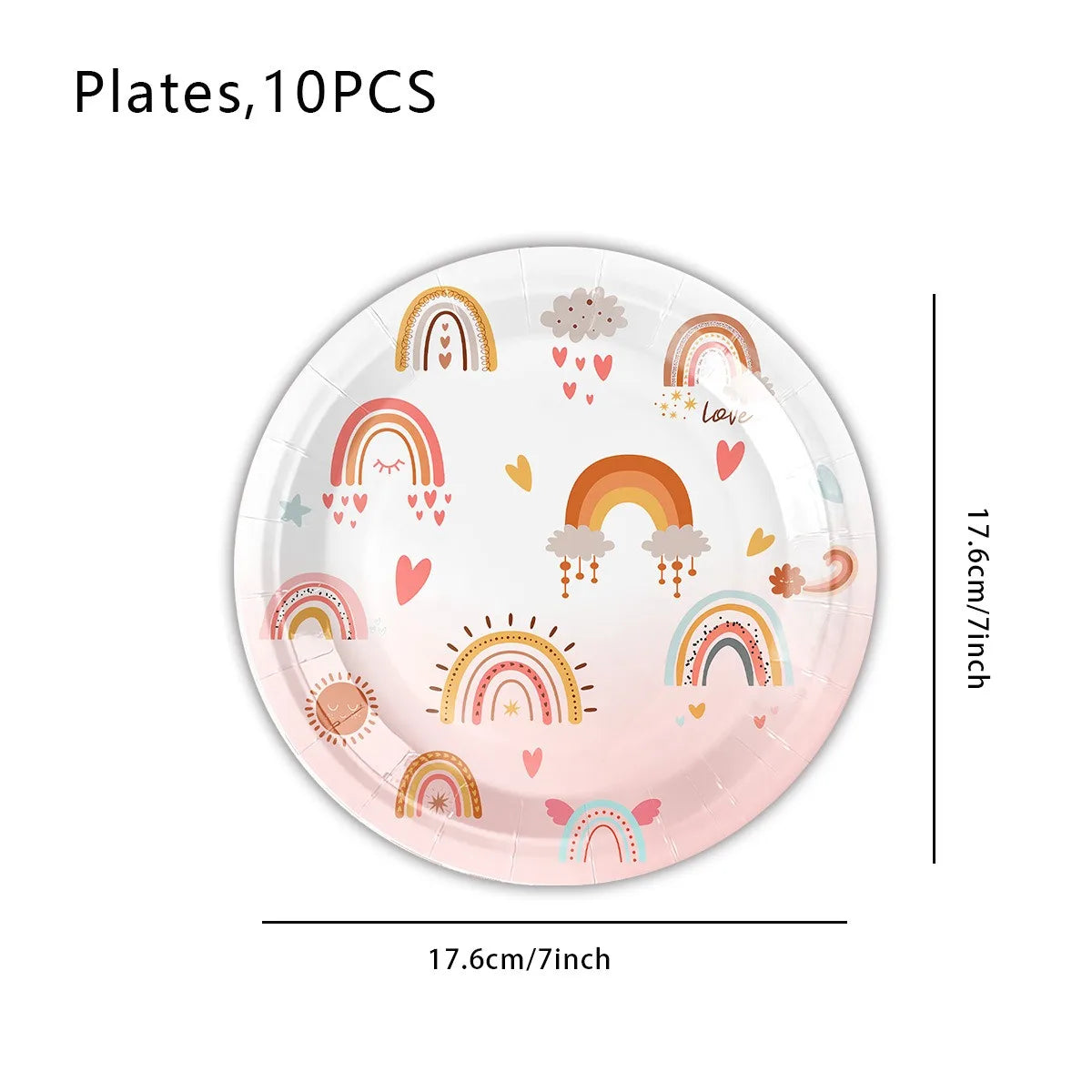 Bohemian Boho Rainbow Birthday Party Decorations Girls Birthday Supplies Rainbow Heart Tableware Paper Plates Papers Cup