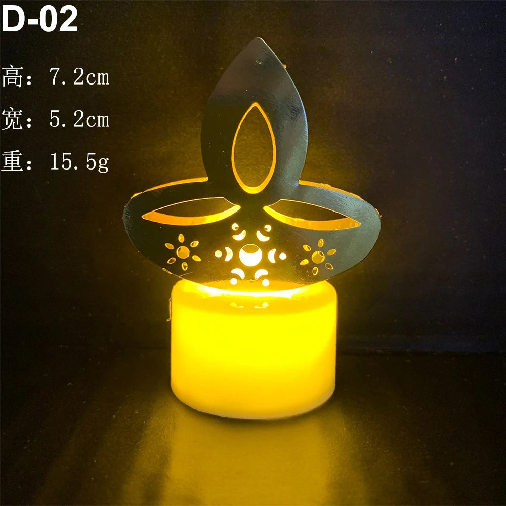 Diwali Diya Decor LED Candle Light, Hindu, Deepavali Festival, Night Light, Battery Powered, Art, 10 Pcs