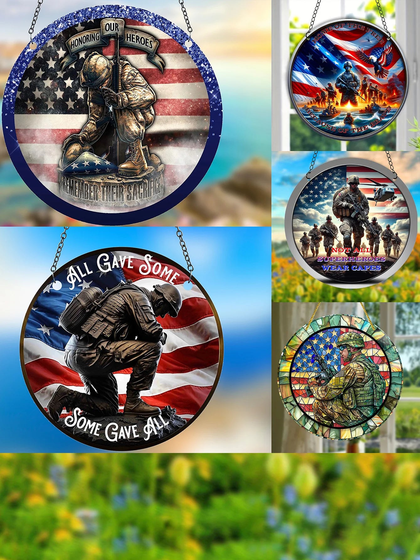 1pc Soldier Painted Window Hanging Decorations, Patriotic Wreath Signs, Home Garden Decor, Independence Day Gifts