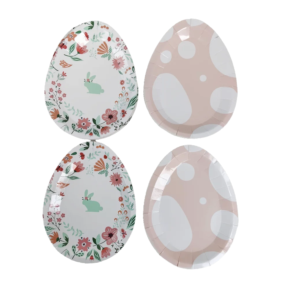 Easter Theme Disposable Tableware Cute Cartoon Bunny Rabbit Pattern Paper Plates Cups Napkins Kids Favor Easter Party Decoration
