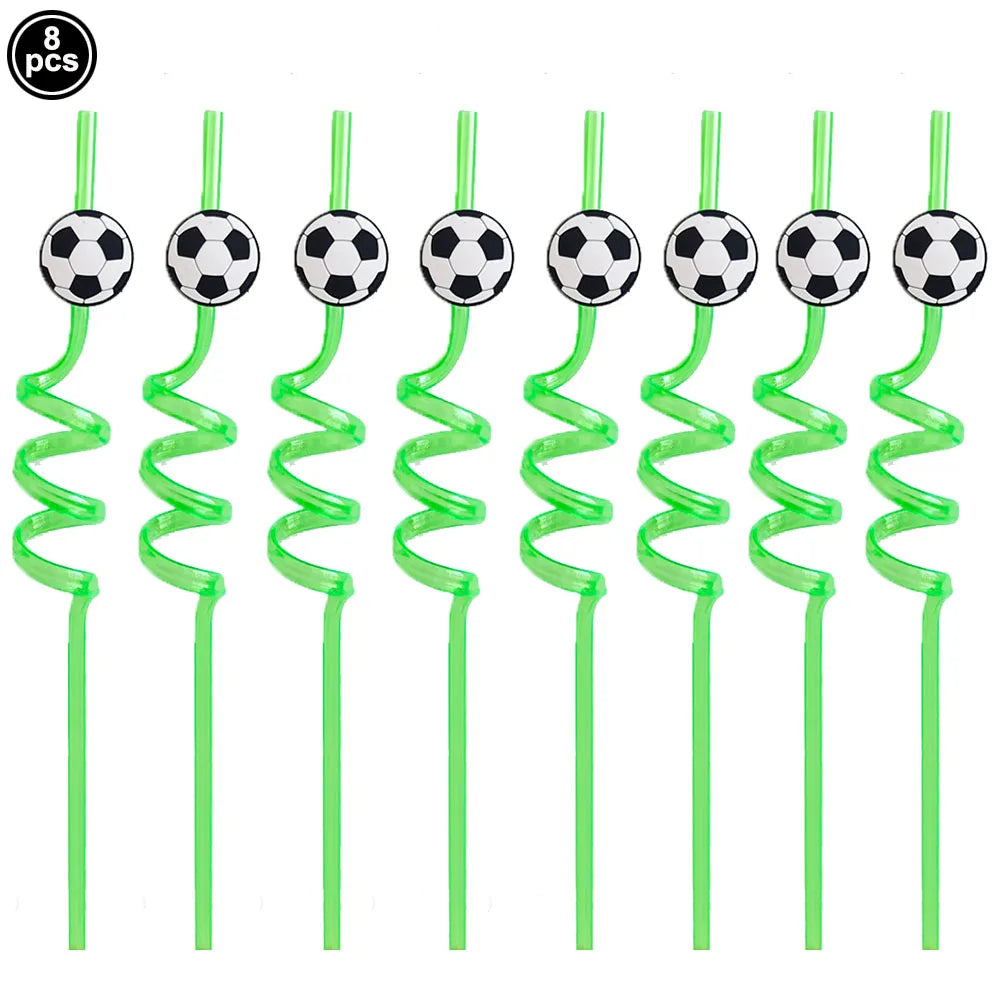 Football Themed Party Drinking Plastic Straws Kids Boys Birthday Decorations Reusable Straws Soccer Ball Sports Party Supplies