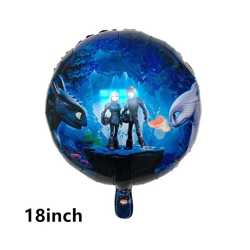 1set How Train Dragon Balloons No Teeth Toothlessing Green Eye Black Loong Party Decoration Happy Birthday Banner Cake Topper