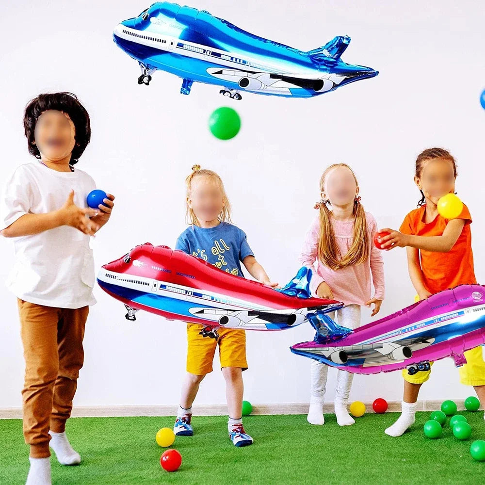 Airplane Party Decoration 12Inch Blue White Latex Balloons Big Plane Foil Cloud Balloon Set for Kids Boys Aviator Theme Birthday