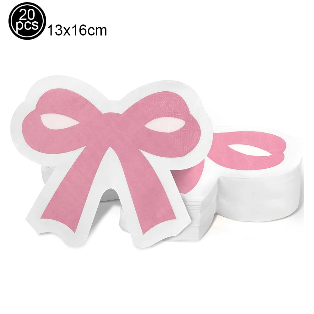 Bow Theme Party Supplies for Girl Pink Bow Cupcake Toppers Paper Drinking Straws Bridal Shower Bow Coquette Birthday Party Decor