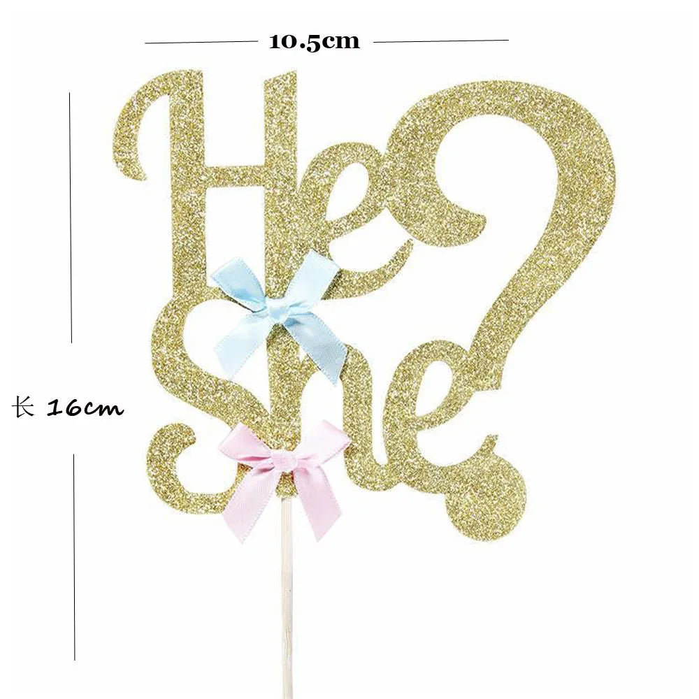 Gender Reveal Cake Topper He Or She Boy Or Girl Cake Flags Baby Birthday Party Cake Decor DIY Baby Shower Cupcake Toppers