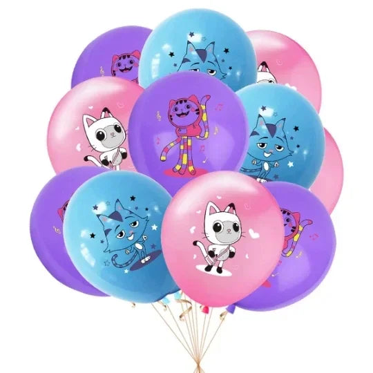 10/15pcs 12 Inch Gabby Dollhouse Cat Latex Sequin Balloon Set Baby Shower Party Balloon Decoration Girl Birthday Party Supplies