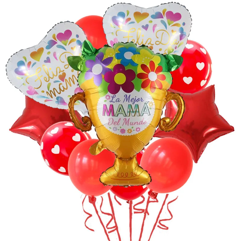 11pcs/Set Best DAD Trophy Spanish Happy Father's Day Foil Balloons English Mother's Day Party Decoration Latex Air Globos Gifts