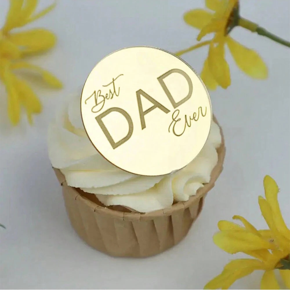 5pcs Acrylic Best Father Ever Cupcake Topper for Happy Father`s Day Cake Baking Cake Decor Happy Birthday Decoration