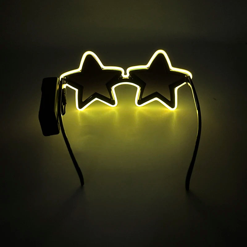 Wireless EL Glowing Party Glasses LED Light Up Five Stars Glasses Birthday Wedding Halloween Supplies Night Club Disco Props