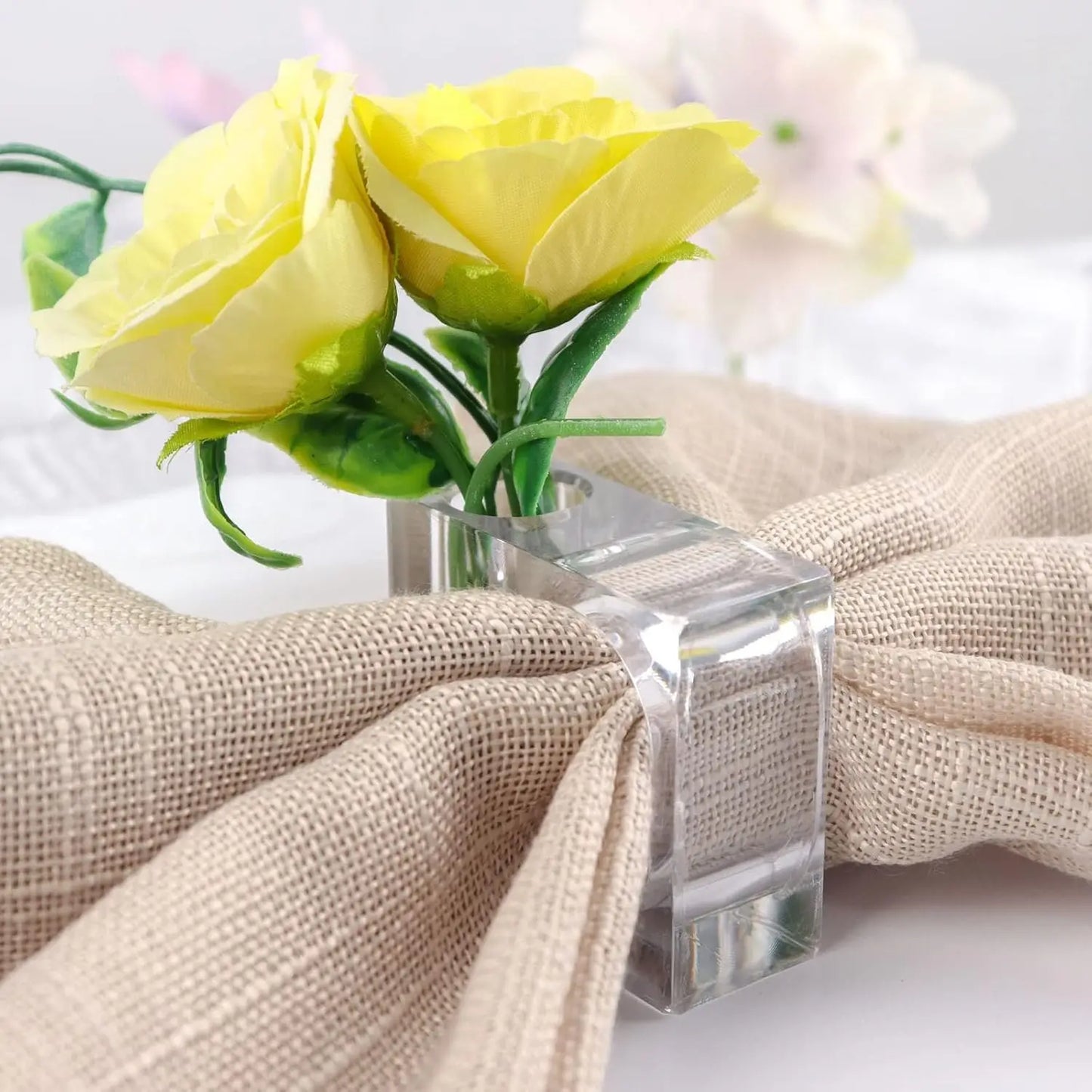 4-20Pcs Acrylic Napkin Rings Clear Napkin Holders Mini Flower Bud Vase for Wedding Birthday Banquet Table Decor