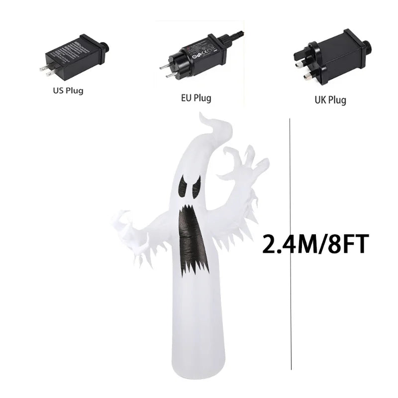 2.4M Giant Halloween Inflatable Toy Horror Ghost with LED Lights Indoor Outdoor Halloween Party Inflated Model Garden Decoration