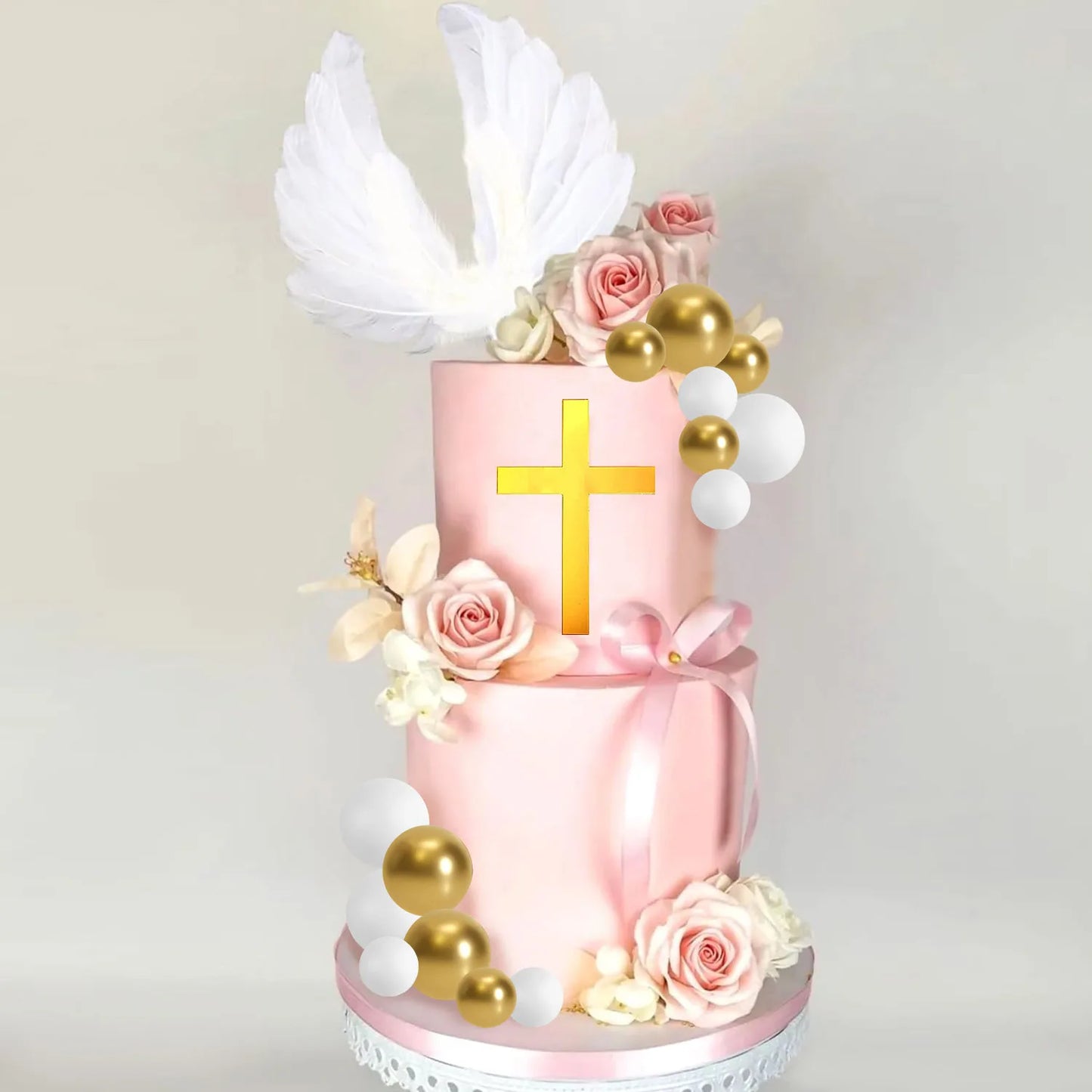 White Feathers Cake Decoration Baptism Cake and Angel Cake Decoration Cross Decoration Baptism Party Favors Baptism Party