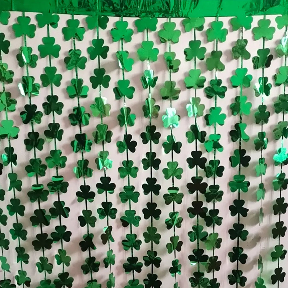 St Patrick Day Backdrop Curtain Green Clover Foil Fringe Curtain Metallic Fringe Curtain Party Decorations Supplies Favor Gifts