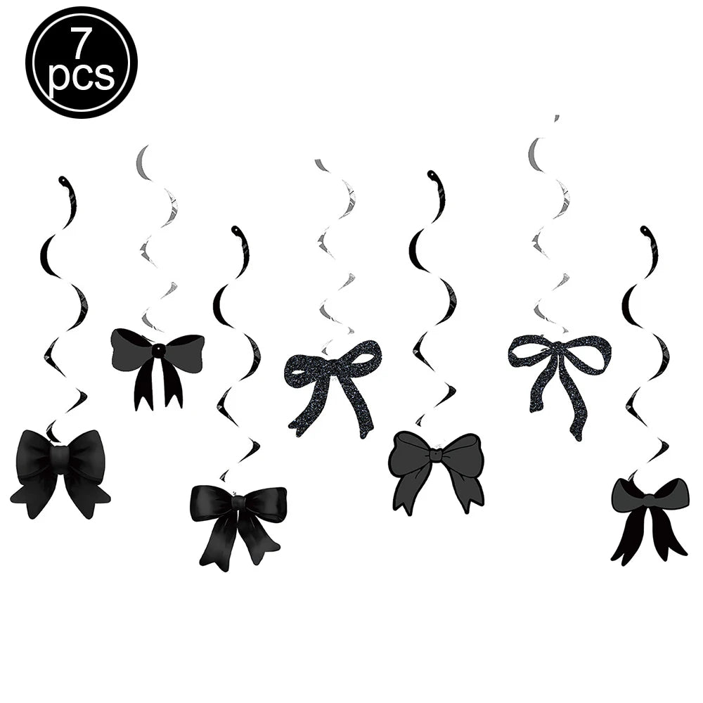 Black Bow Party Supplies Bow Birthday Party Dinner Plate Cup Napkin Toppers Bow Party Decors for Bachelorette Bridal Baby Shower