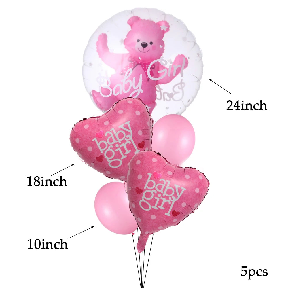 4D Transparent Baby Boy Girl Blue Pink Bubble Balloon Bear Foil Balloons Set Kids Birthday Gender Reveal Baby Shower Decorations