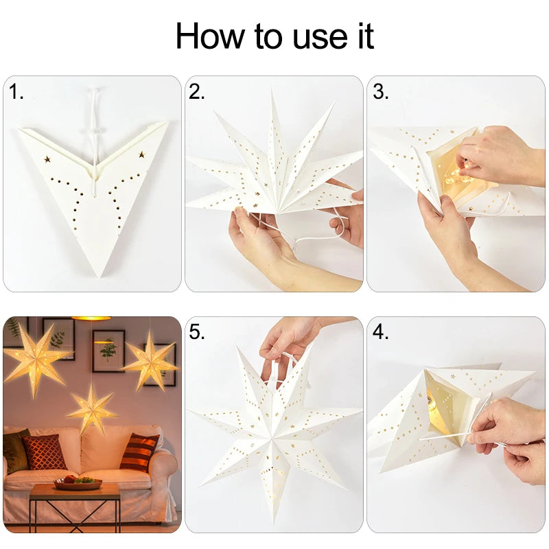 Hollow Star Hanging Pendant Eid Mubarak Ramadan Kareem Decoration Lantern 2024 Islamic Muslim Party Supplies Christmas Birthday