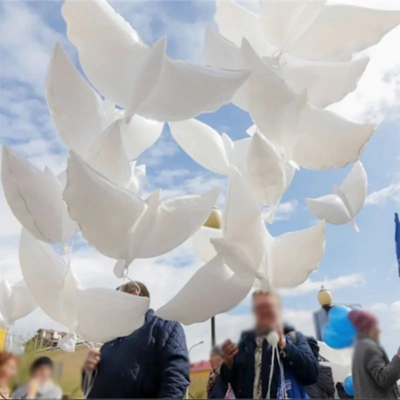 10Pcs Flying White Dove Foil Helium Balloons Peace Bird Pigeon Inflatable Globos for Wedding Valentine's Day Decoration Supplies