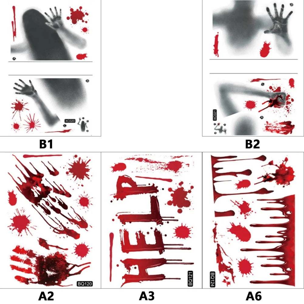 Removable Halloween Wall Stickers Horror Blood Fingerprints Window Stickers For Halloween Party Home Bar Floor Wall Decal