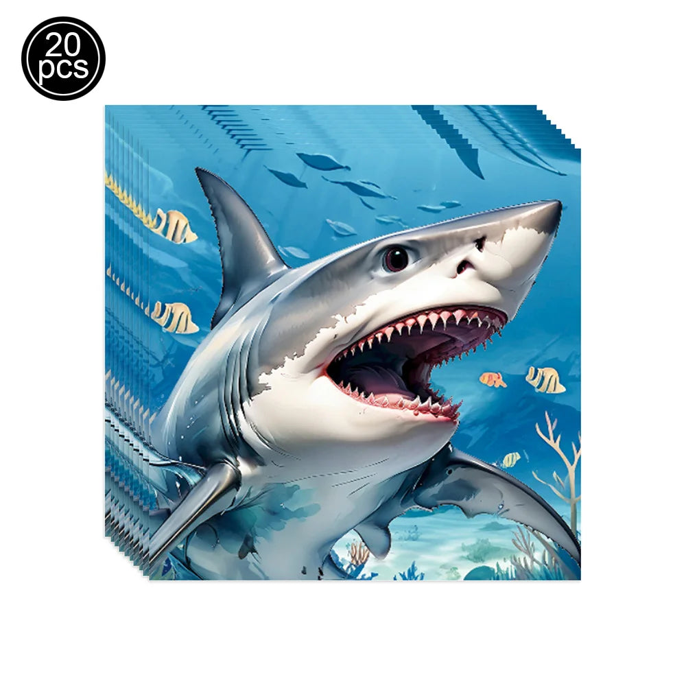 Shark Party Supplies Shark Birthday Tableware Shark Baby Shower Paper Cups Plates Napkins Ocean Shark Theme Party Decorations