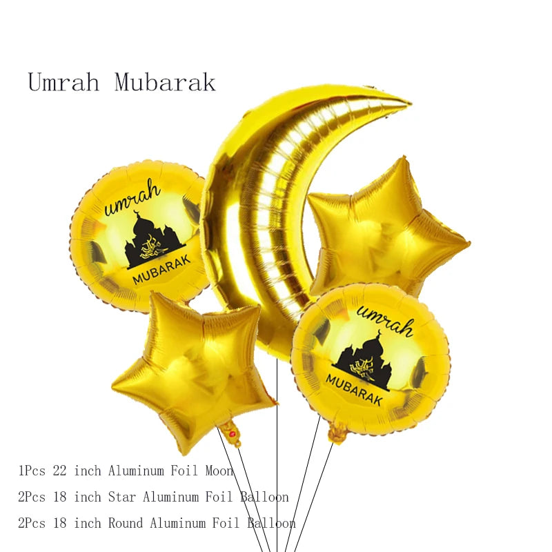 Black Gold Umrah Mubarak Latex Confetti Balloon Eid Mubarak Islamic Muslim Pilgrimage Festival Party Decor Supplies