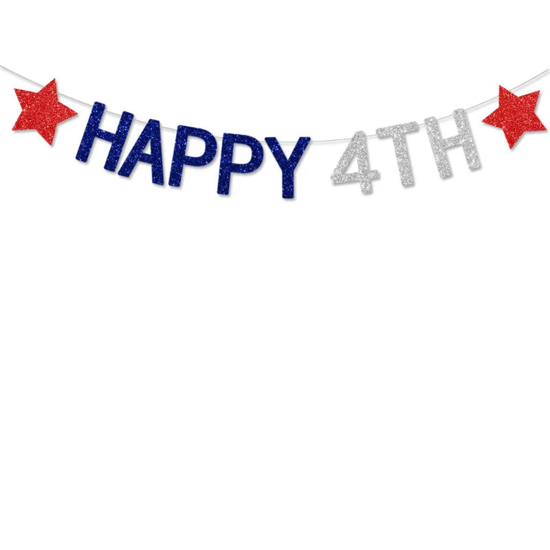 American Independence Day Party Home Decoration Glitter Silver Blue Red Happy 4th USA Letters Heart Stars Hanging Paper Garlands