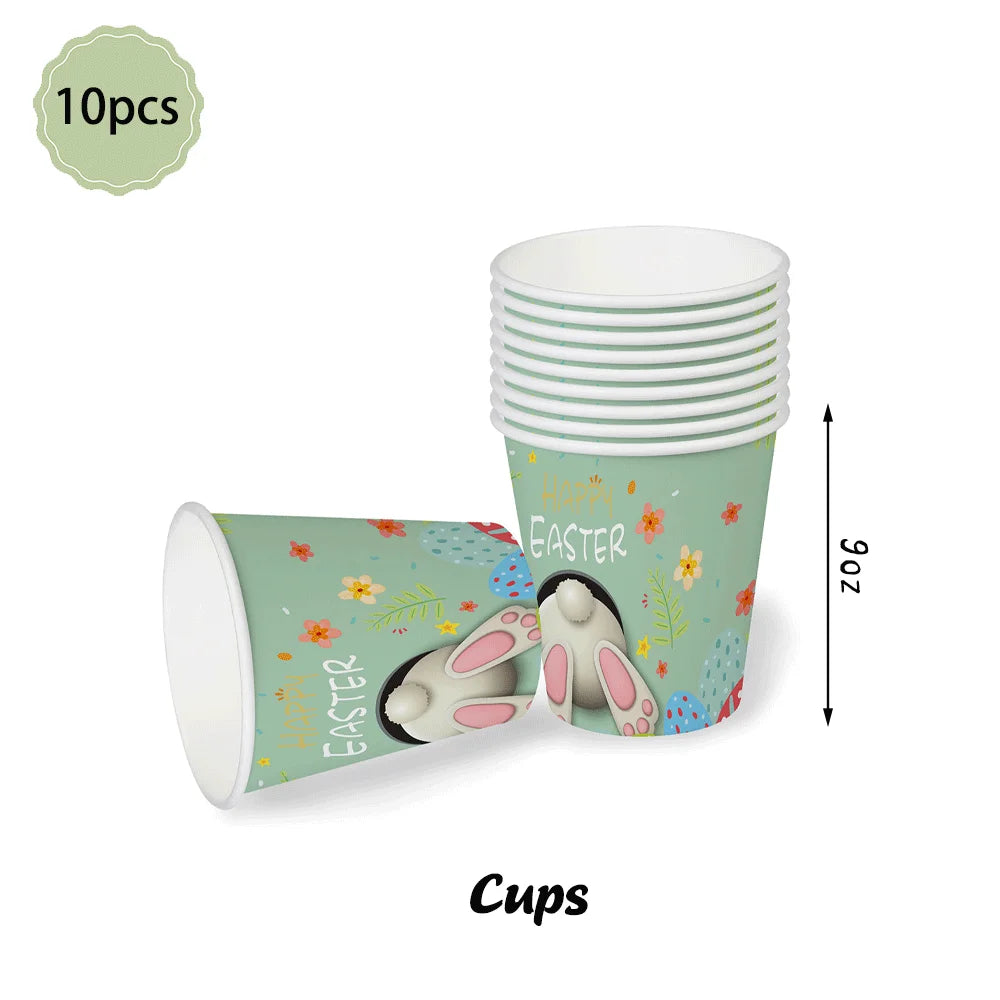 Happy Easter Party Decorations Bunny Eggs Paper Plates Cute White Rabbit Carrot Foil Balloons Kids Party Supplies Easter Favors