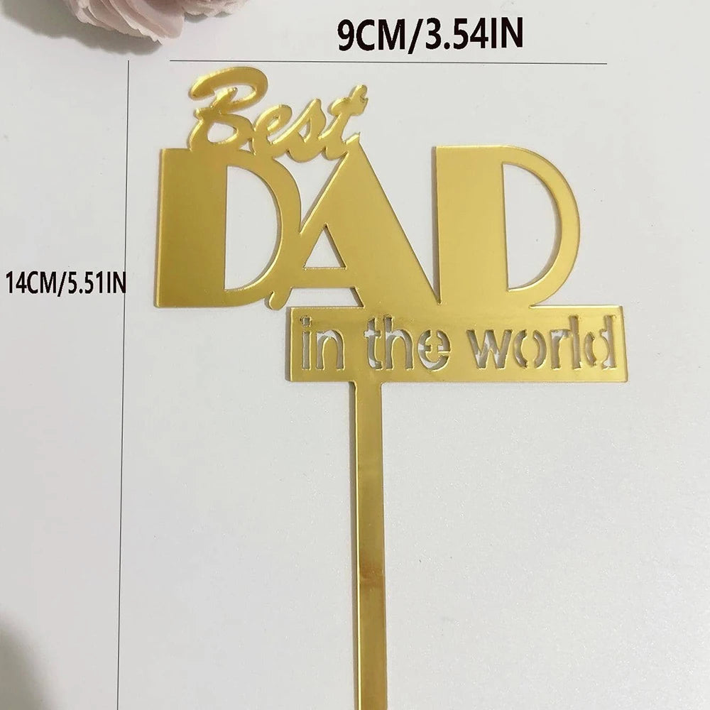 3pcs Gold Black Best Dad in the world Cake Topper Decorations for Father's Day Birithday Party Cake Decorations