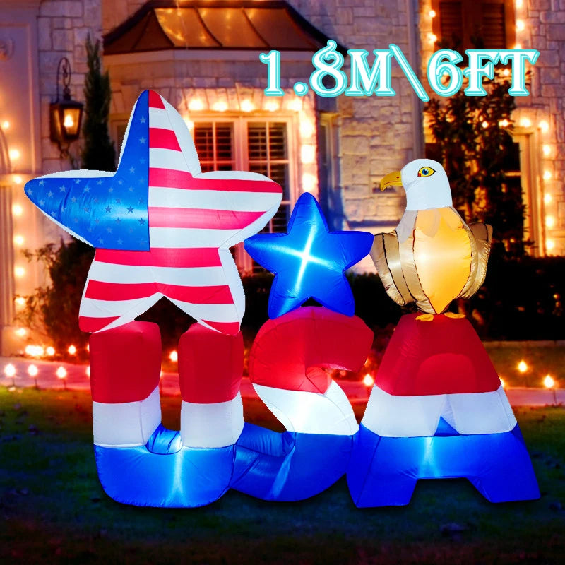 Happy 4th of July Inflatable Decoration 2.1M\7FT Independence Day Giant Inflated Model Ornament Home Festival Party DIY Decor
