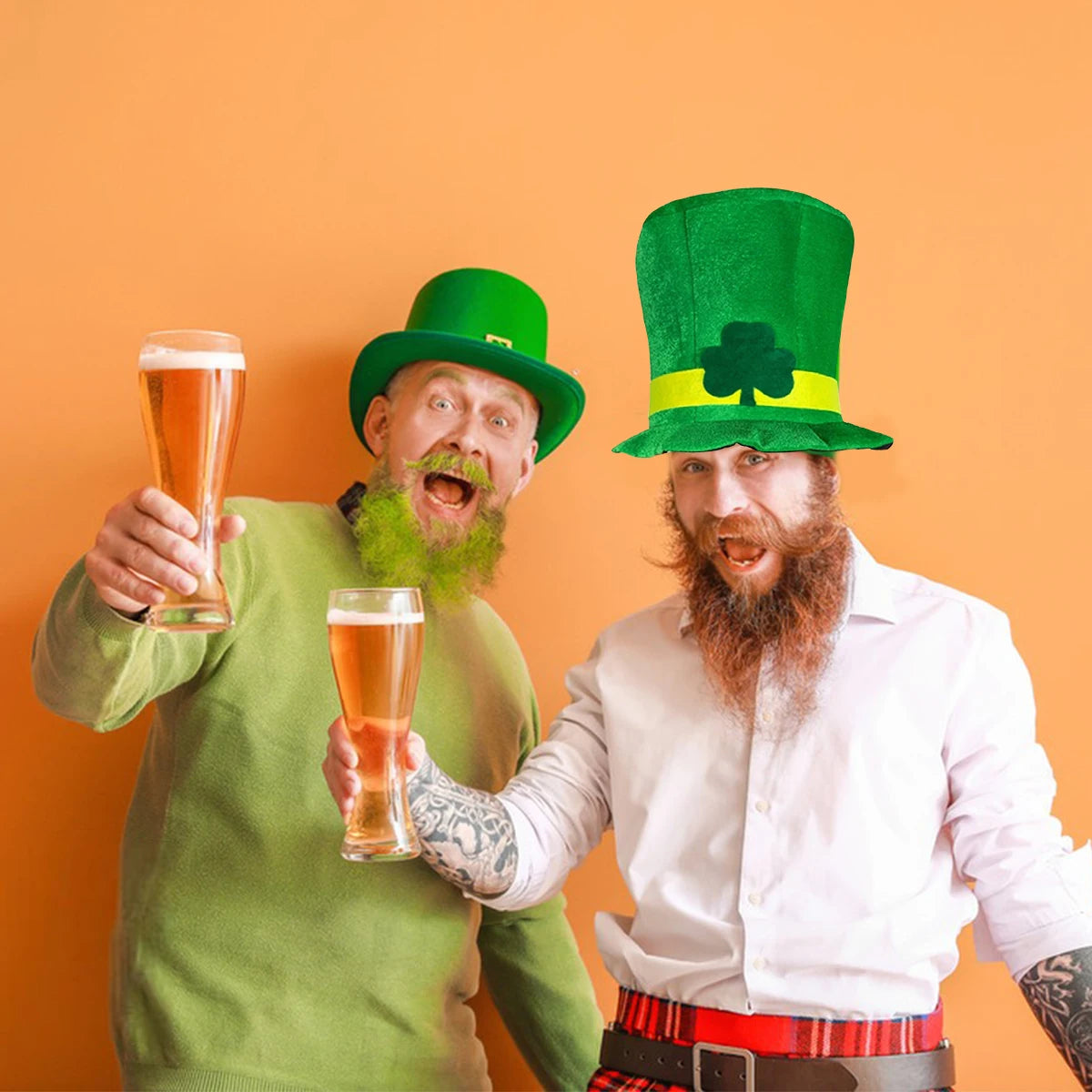 Saint Patricks Day Top Hat Holiday Fake Beard Green Celebration Costume for Irish Festival Birthday Party Decor Supplies