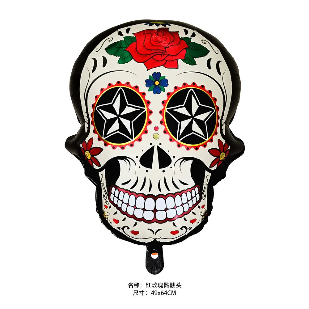 Fiesta Mexico Day of The Dead Theme Balloon Garland Arch Kit Multicolor Skull Foil Balloon Mexican Photography Backdrop