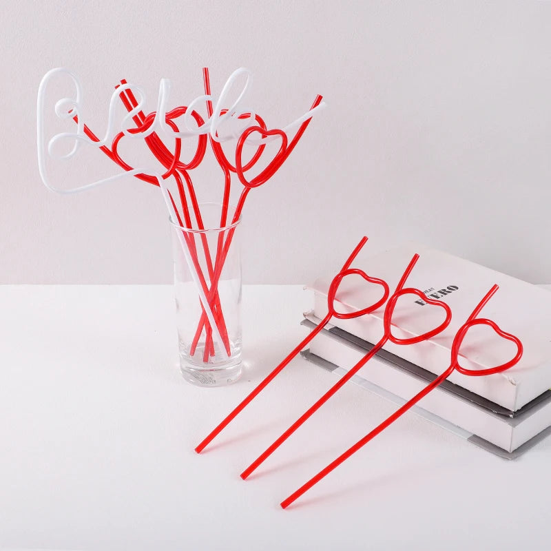 1set Bridal Shower Straws Love Heart Drinking Straw Bride To Be Wedding Decoration Bachelorette Hen Party Supply Team Bride Gift