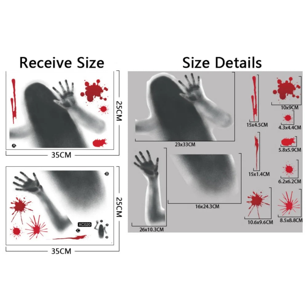 Removable Halloween Wall Stickers Horror Blood Fingerprints Window Stickers For Halloween Party Home Bar Floor Wall Decal