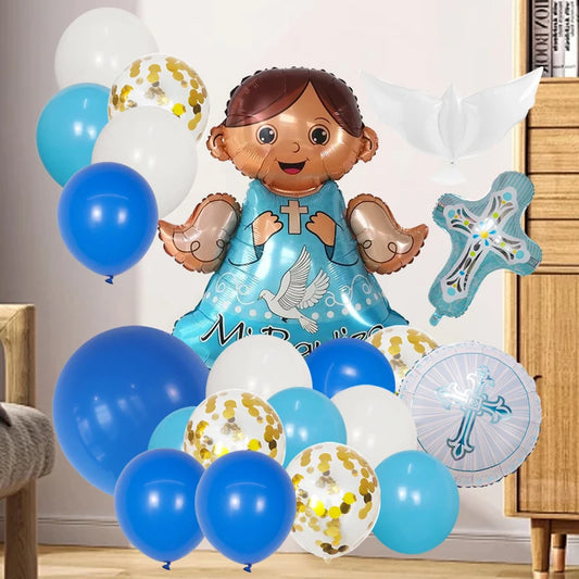God Bless Balloons Banner Jesus Cross Ballons Baby Shower Boy Girl First Holy Communion Party Easter Baptism Forked Christening