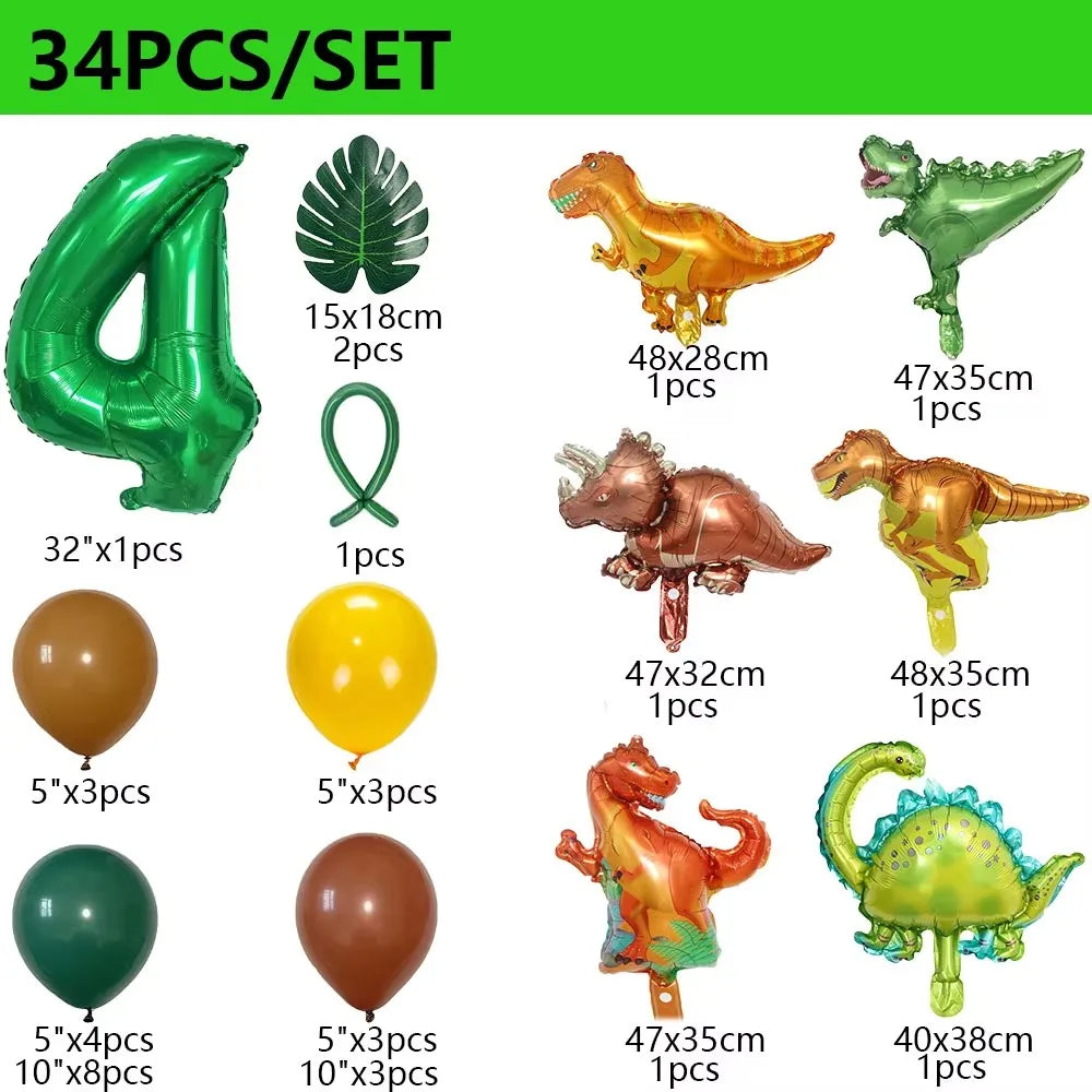 32 英寸 Number Dinosaur Birthday Party Dino Balloons Palm Leaf Set First Bthday Boy Party Kids Baby Shower Jungle Safari Deco