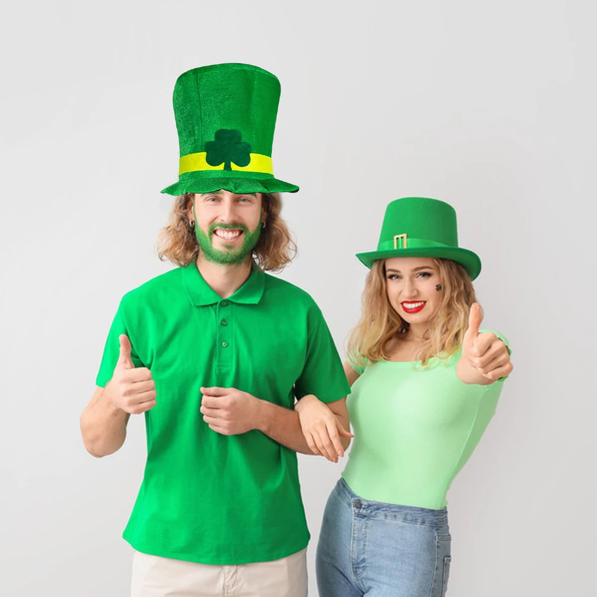 Saint Patricks Day Top Hat Holiday Fake Beard Green Celebration Costume for Irish Festival Birthday Party Decor Supplies