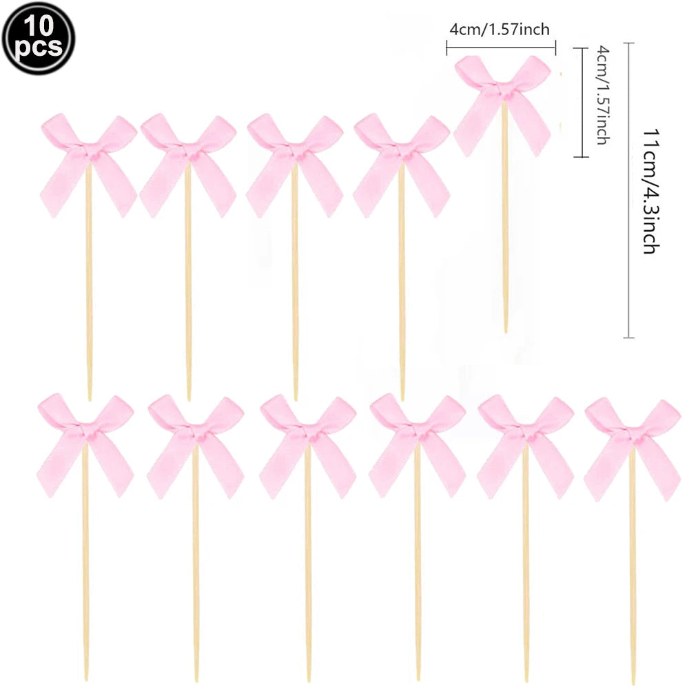 Bow Theme Party Supplies for Girl Pink Bow Cupcake Toppers Paper Drinking Straws Bridal Shower Bow Coquette Birthday Party Decor