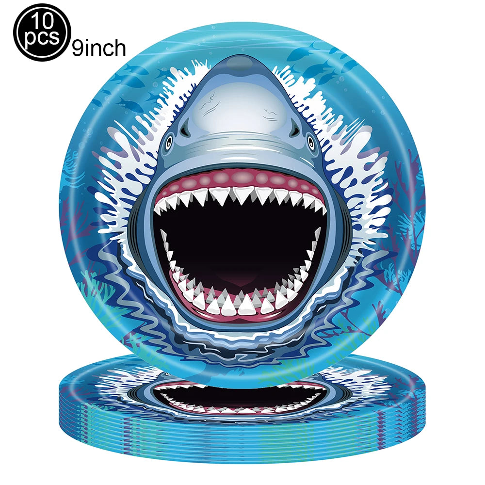 Shark Party Supplies Shark Birthday Tableware Shark Baby Shower Paper Cups Plates Napkins Ocean Shark Theme Party Decorations