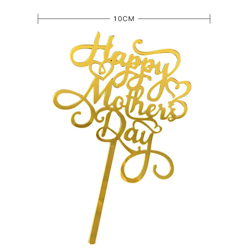 2023 Happy Mothers Day Cake Topper Gold Red Tulip Acrylic MOM Birthday Party Cake Toppers Dessert Decoration Mother's Day Gifts
