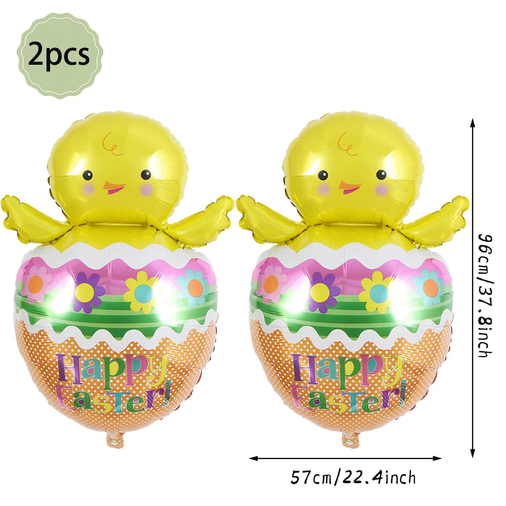 Happy Easter Party Decorations Bunny Eggs Paper Plates Cute White Rabbit Carrot Foil Balloons Kids Party Supplies Easter Favors