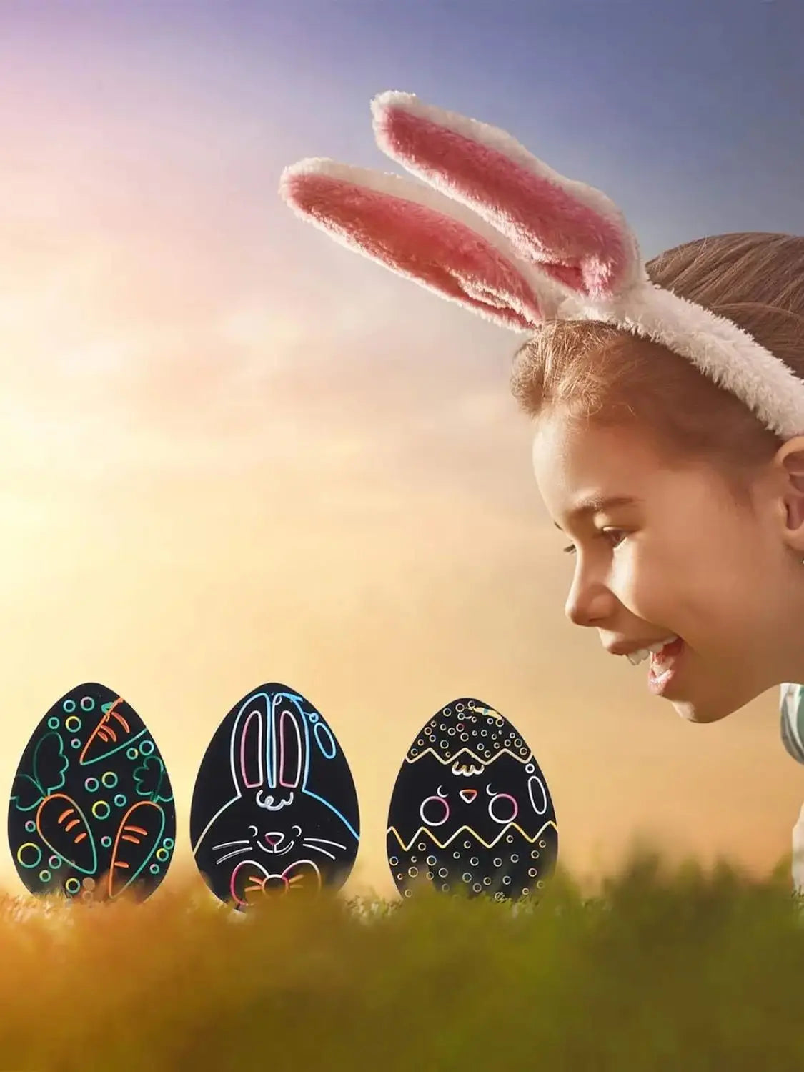 12pcs Easter Magic Scratch Paint Easter Eggs Crafts DIY for Making Holiday Gifts Egg Basket Fillers Party Decorations