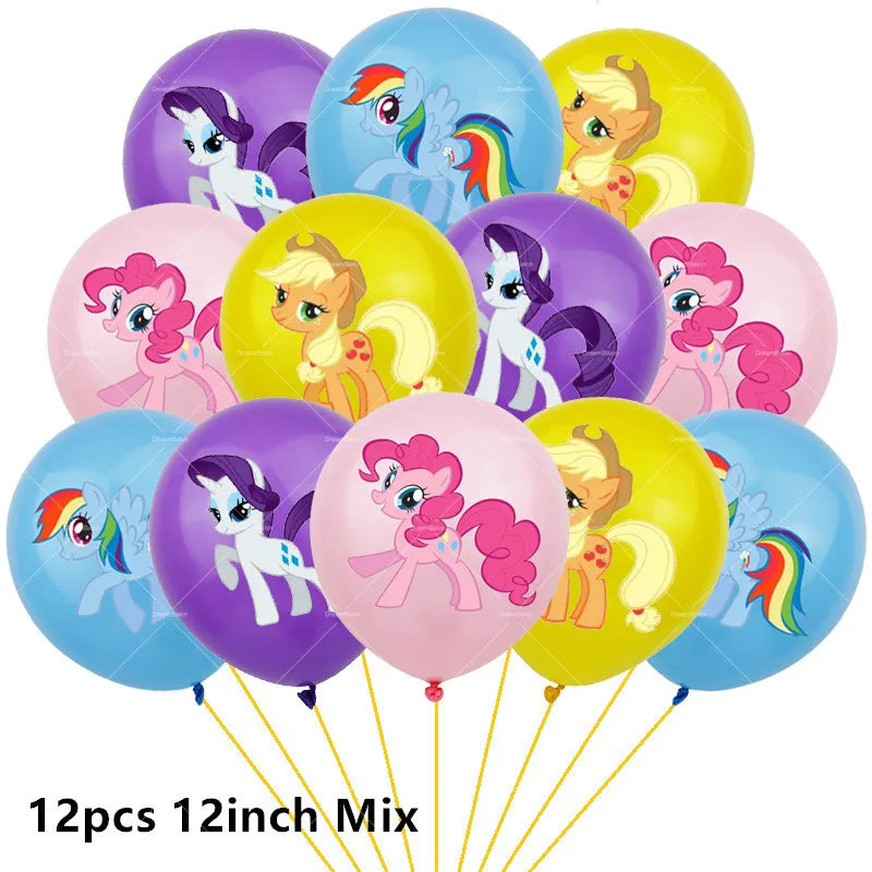 My Little Pony Foil Latex Balloon Happy Birthday Party Decoration Banner Cake Topper Kid Event Supplies Backdrop Disposable Toys