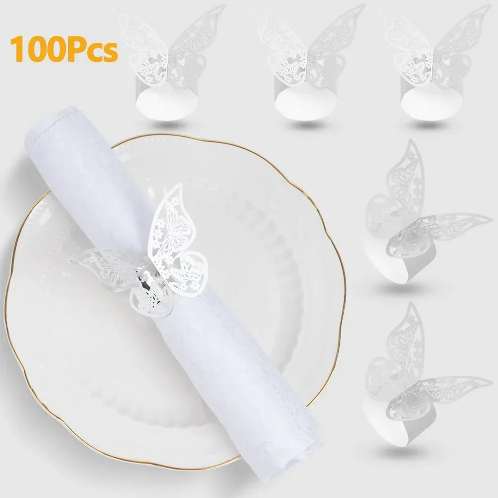 100/50Pcs Napkin Ring Hollow Pattern Gold and Silver Napkin Ring Wedding Party Table Decoration Supplies Wedding Decoration