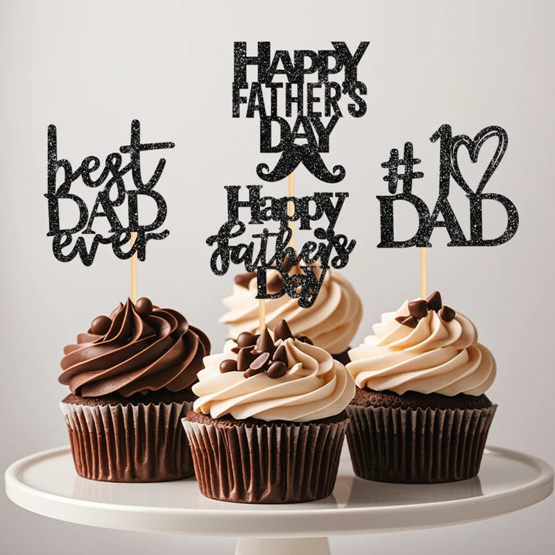 YOMDID 24Pcs Father's Day Cupcake Toppers Happy Cake Decorations Best Dad & Father's Day Cupcake Picks Cake Decorating Supplies
