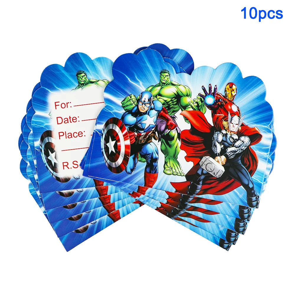 Avengers Superhero Birthday Party Decoration Balloon Cake Plate Paper Cup Box Gift Bag Background Banner 10 People Tableware Set