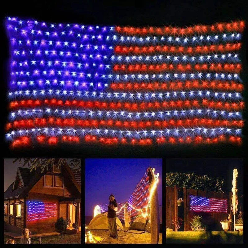 American Flag Light With LED Light String, July 4Th Decorations, Independence Day National Holidays Flag Net Light