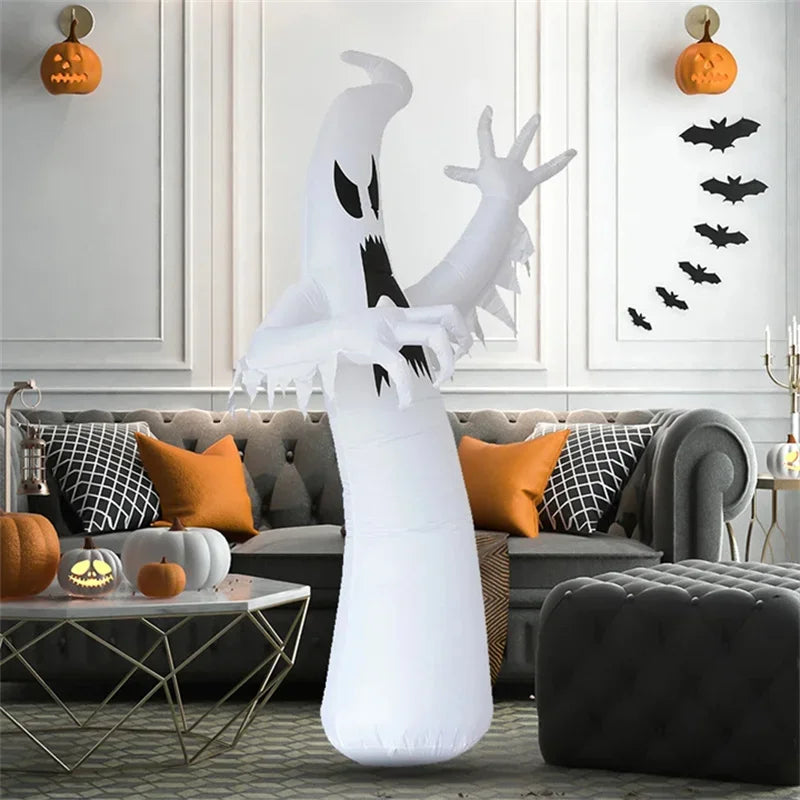 2.4M Giant Halloween Inflatable Toy Horror Ghost with LED Lights Indoor Outdoor Halloween Party Inflated Model Garden Decoration
