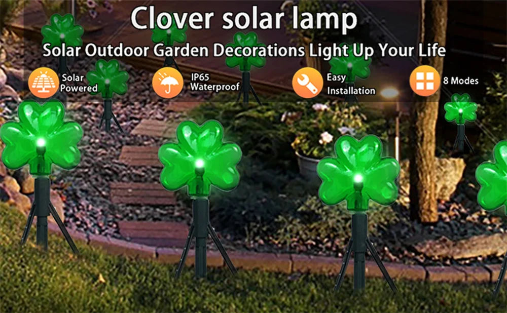 100 LED St Patricks Day Decorations Lights Solar Shamrock String Lights, Outdoor Solar Powered Garden Pathway Lights 635