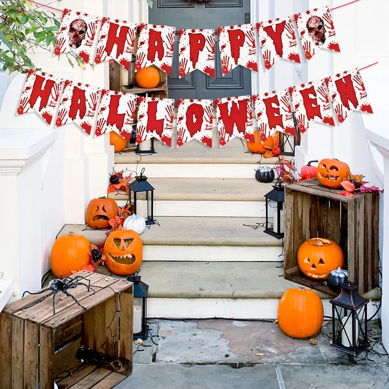 Halloween Blood Banner Paper Garland Scary Eyeball Skull Spiral Hanging Flag Halloween Party Decoration Home Haunted House Decor