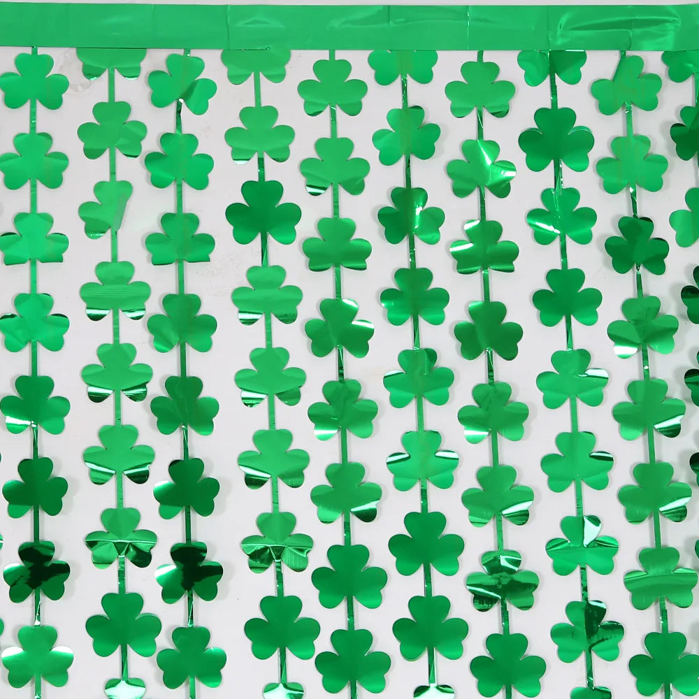 St Patrick Day Backdrop Curtain Green Clover Foil Fringe Curtain Metallic Fringe Curtain Party Decorations Supplies Favor Gifts