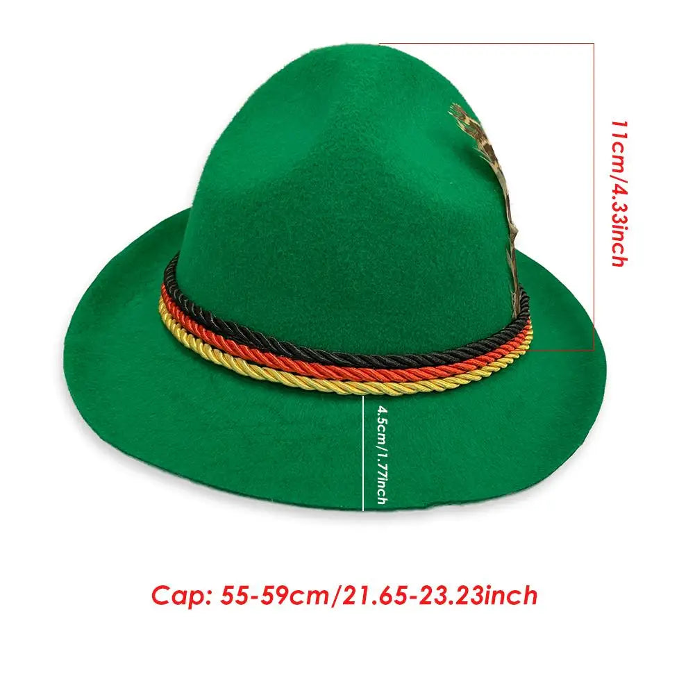 Traditional Oktoberfest Halloween Men Felt Hat German Alpine Cap Feather Decoration for Party Adult Neutral Costume Accessories